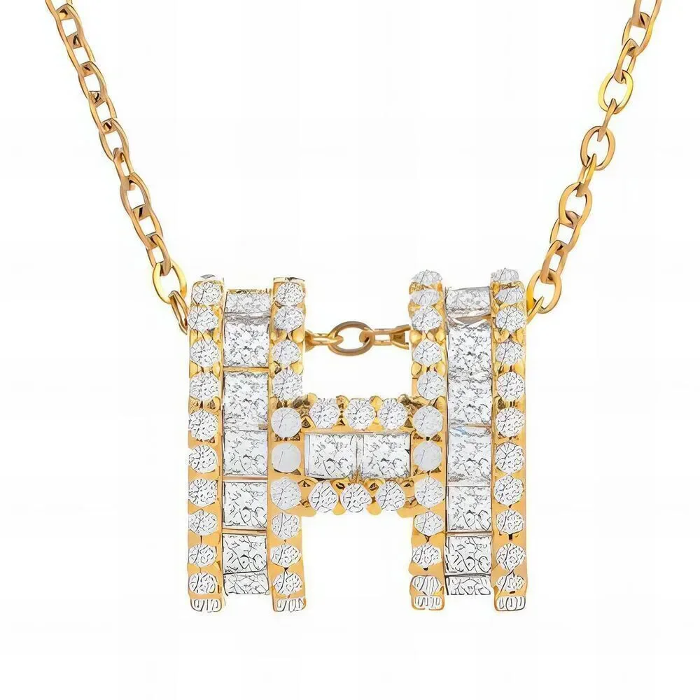 18K Gold Plated Women's Initial Letter H Cubic Zirconia Necklace Waterproof